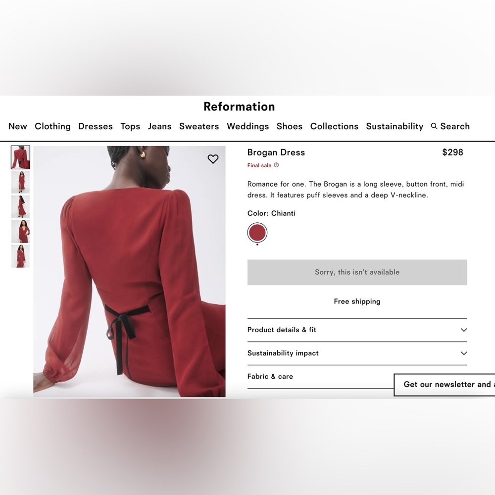 <brand new> Reformation Brogan Red Dress